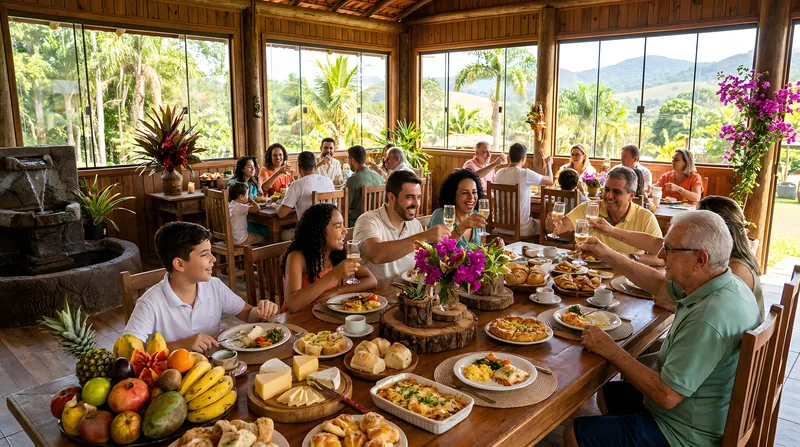 Família reunida em mesa farta